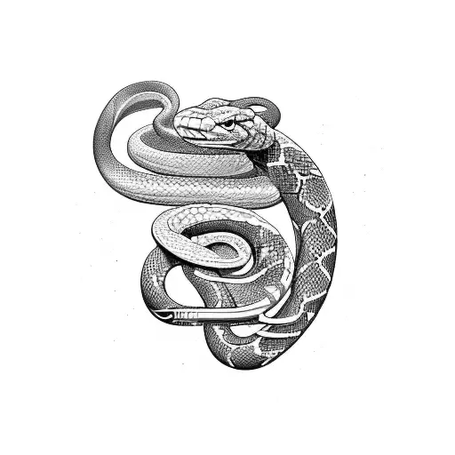 A snake coiled around a saxophone tattoo design idea