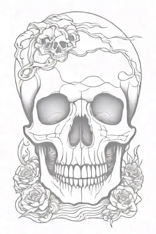 skull and ocean tattoo design idea
