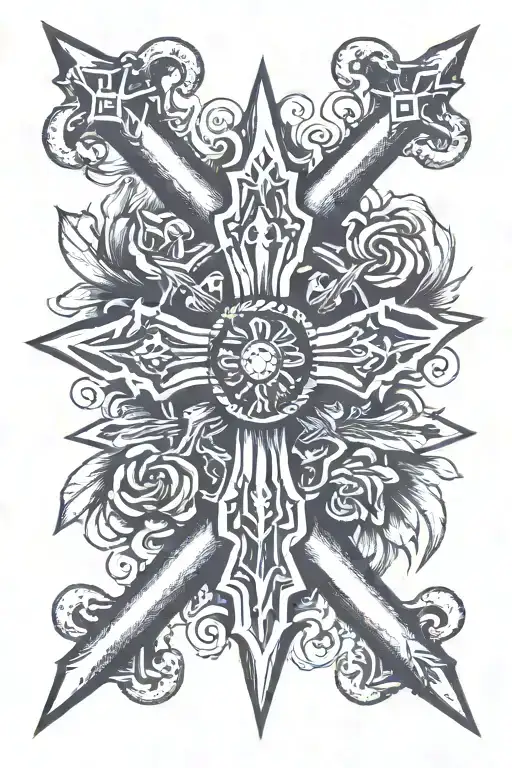 3 nail cross surrounded tattoo design idea