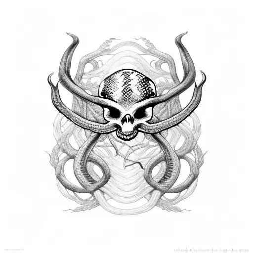 snake with stag skull and spider webs and vines and moth  tattoo design idea