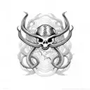 snake with stag skull and spider webs and vines and moth  tattoo design idea