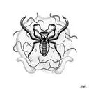 snake with stag skull and spider webs and vines and moth  tattoo design idea