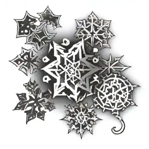 letters KPJJ combined snowflakes tattoo design idea