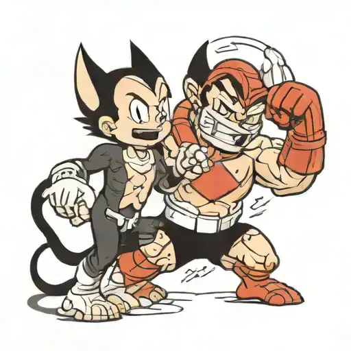 astro boy fighting black dog howling tattoo design idea