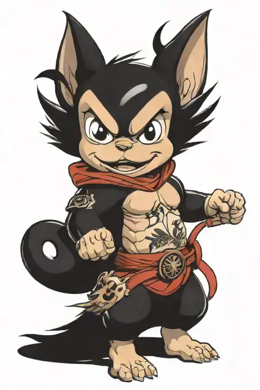 astro boy fighting black dog breed tattoo design idea