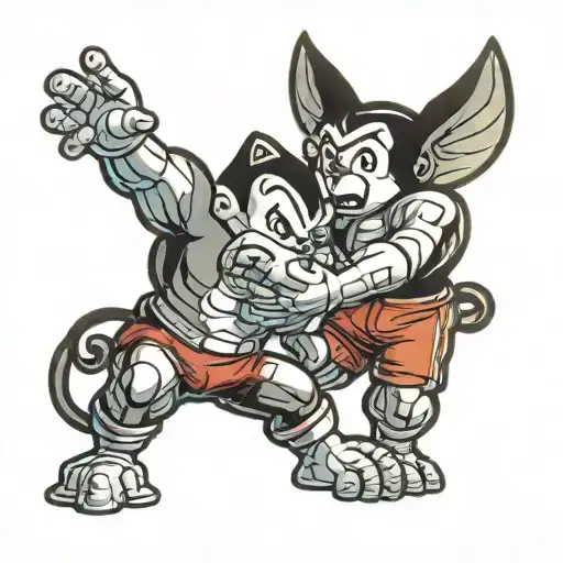 astro boy fighting black dog  tattoo design idea