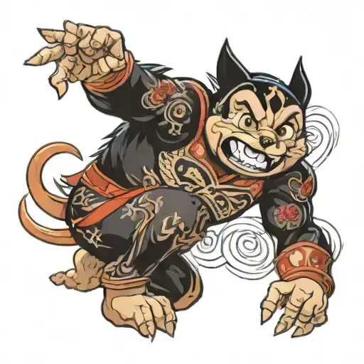 astro boy fighting black dog howling tattoo design idea