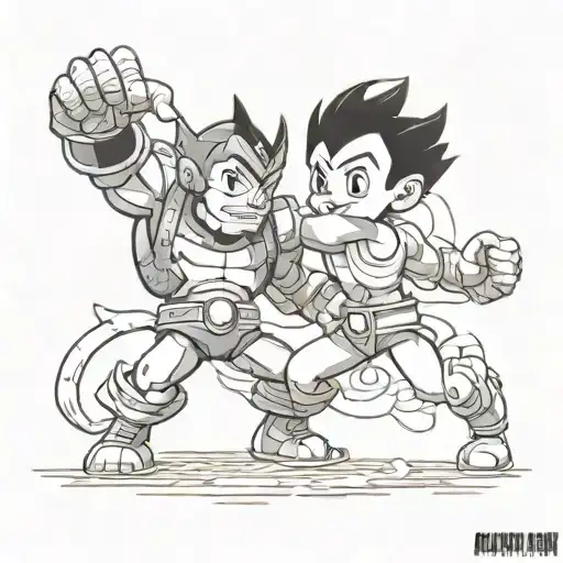 astro boy fighting black dog  tattoo design idea