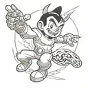 astro boy fighting black dog  tattoo design idea