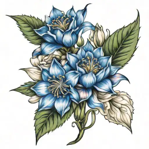 2 delphinium 2 water lily 1 carnation 1 snowdrop flower tattoo design idea