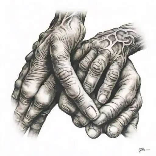mom dad and son touching hands tattoo design idea