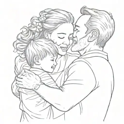 mom and dad hug their son tattoo design idea