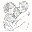 mom and dad hug their son tattoo design idea