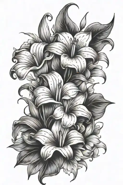 daisy, violet, and calla lily flowers tattoo design idea