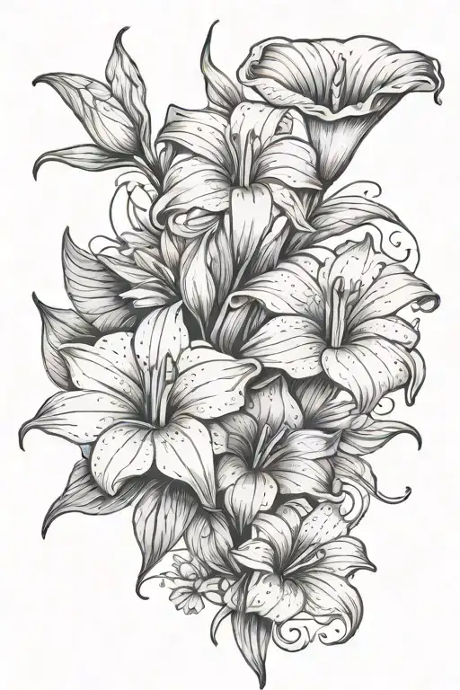daisy, violet, and calla lily flowers tattoo design idea