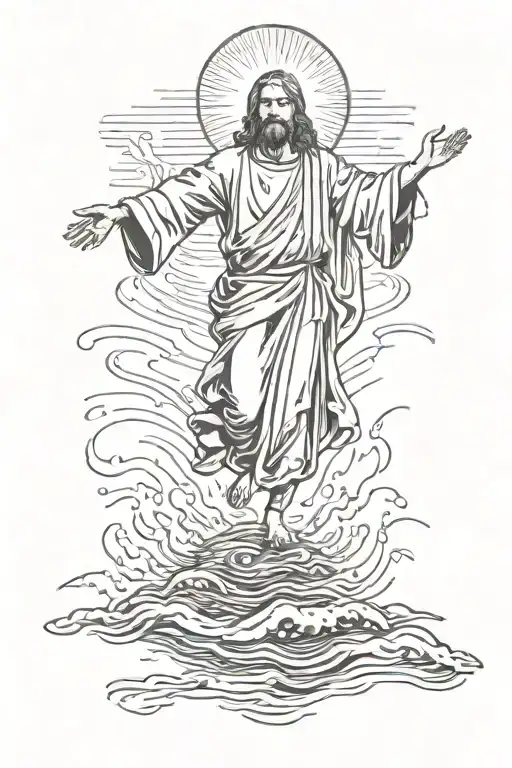 Jesus walking on water tattoo design idea