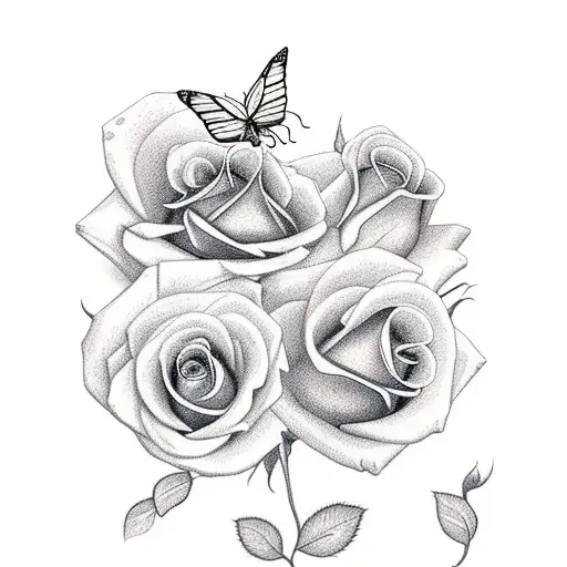 roses with long stems and butterflies  tattoo design idea