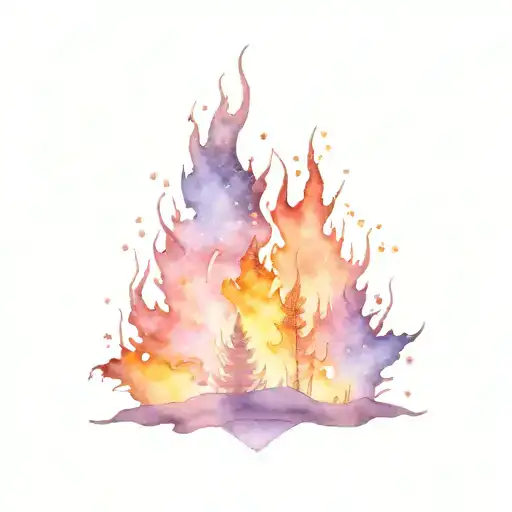 Forrest fire blending to water color galaxy  tattoo design idea