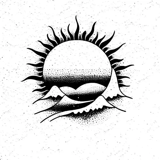 sun reflecting on water with waves tattoo design idea