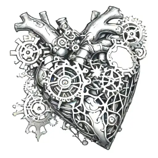 An intricate anatomical heart with gears inside, symbolizing the dedication and hard work required for success in the medical field tattoo design idea