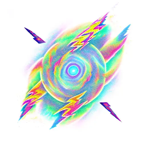 A powerful hurricane swirling in the sky with lightning bolts striking down tattoo design idea