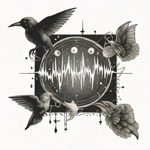 A heartbeat waveform morphing into a constellation of magical creatures tattoo design idea