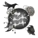 A heartbeat waveform morphing into a constellation of magical creatures tattoo design idea