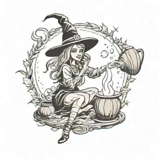witch casting spells tattoo design idea