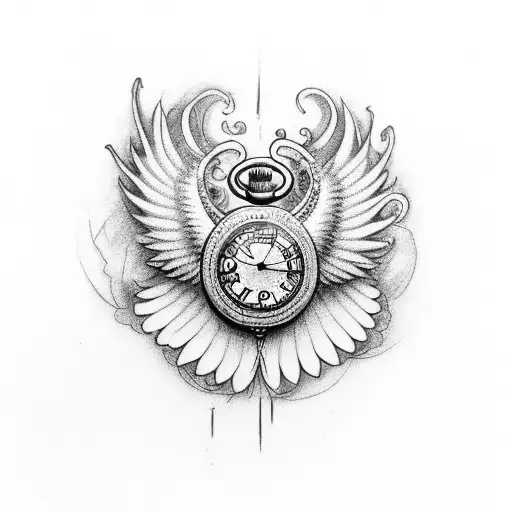 pocket watch with wings tattoo design idea