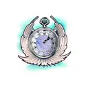 pocket watch with wings tattoo design idea