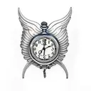pocket watch with wings tattoo design idea