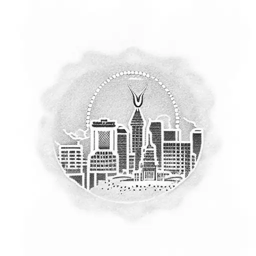 A dotwork tattoo of a cross with the skyline of Nashville, Tennessee incorporated into the design, showcasing your faith and hometown pride tattoo design idea
