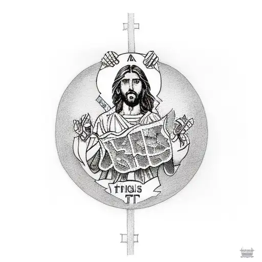A tattoo design of Jesus holding a map of Tennessee, symbolizing your love for both Jesus and your home state tattoo design idea