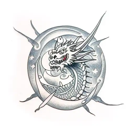 dragon spine tattoo with moon tattoo design idea