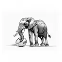 Depict an elephant and an eagle facing off in a football match in a bold and striking design tattoo design idea