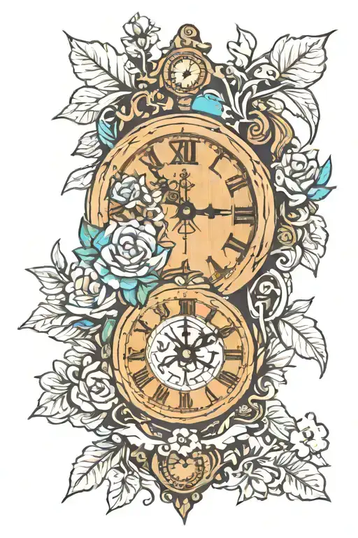 wood and clock Slavic tattoo design idea