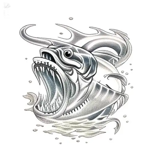 poseidon god of sea stabbing tarpon fish tattoo design idea