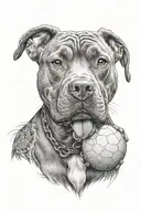 pitbull dog with a ball in its mouth with tongue tattoo design idea