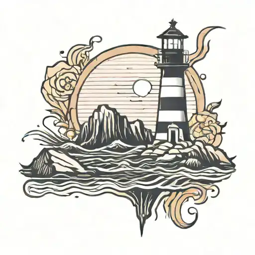 stone light house tattoo design idea