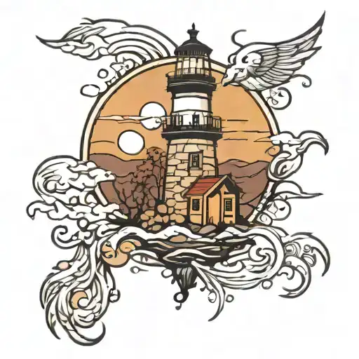 light house with years in bricks tattoo design idea