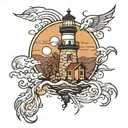 light house with years in bricks tattoo design idea