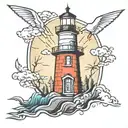 light house with years in bricks tattoo design idea