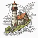 light house with years in bricks tattoo design idea