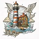 light house with years in bricks tattoo design idea
