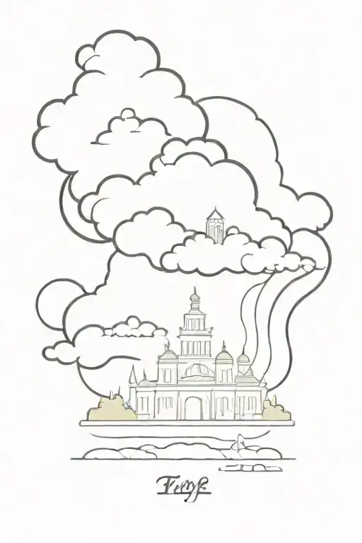 bible verse at the sound of the voice the temple begin to fill with smoke with smoke clouds and temple  tattoo design idea