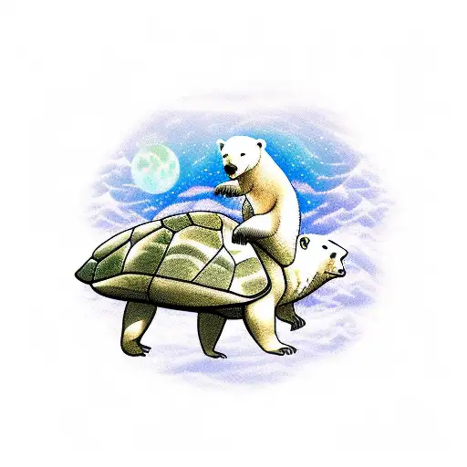 polar bear riding turtle tattoo design idea