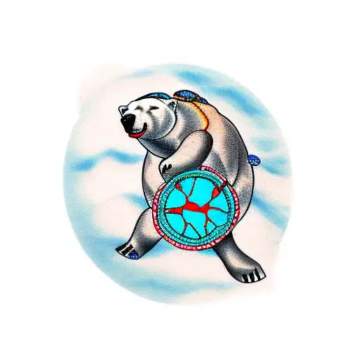 polar bear riding turtle tattoo design idea