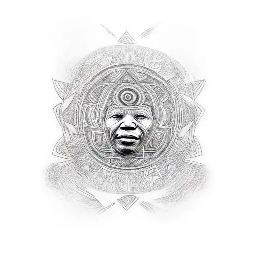hidden Maori face, Mandela, fern tattoo design idea