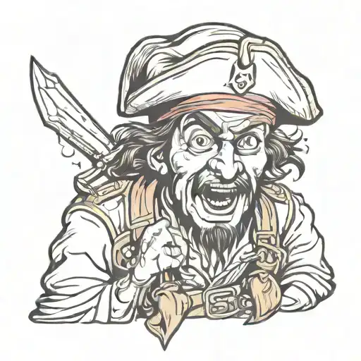 frightened pirate in a beret tattoo design idea