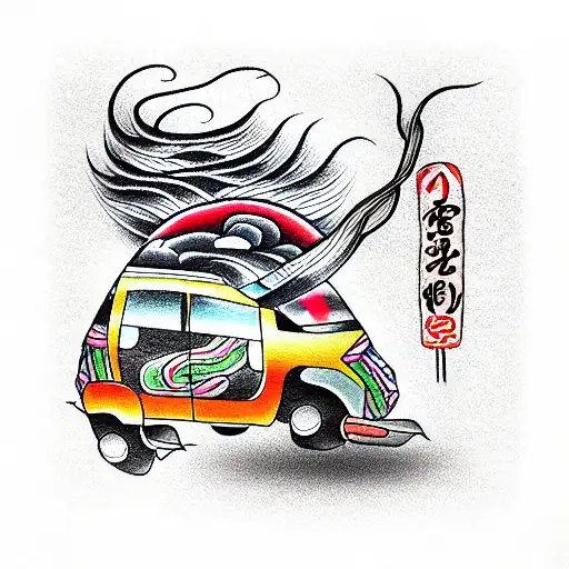 car after car crash tattoo design idea